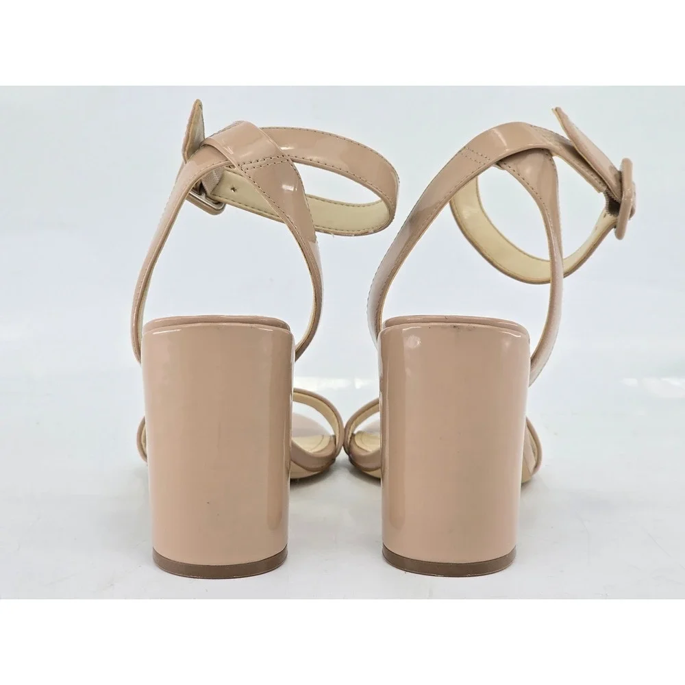 Nine West WNREALY3 Block Heel Sandals Womens 6.5M Nude Patent Ankle Strap -VG